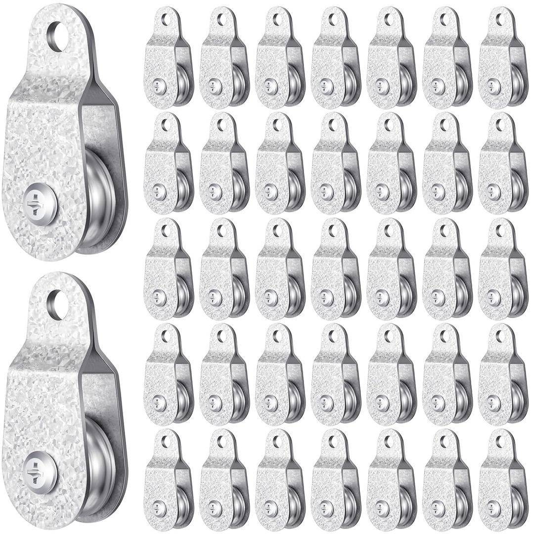 Yaocom 40 Pcs Single Pulley Block Wheel Bearing Inside Cable Roller Single Snatch Cable Pulley Block Hanging Rope Accessory for 6mm/ 0.23 and 8mm/ 0.31'' Wire Rope, up tp Load 550 Lbs (2.7 x 1.3 Inch)