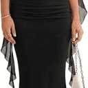 SKAYS Women's Ruffle Cowl Neck Dress Bodycon Sleeveless Maxi Long Summer Wedding Guest Cocktail Party Formal Dress X-Large 