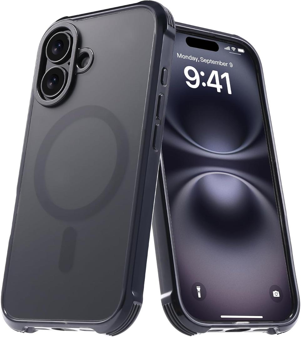 Bumper Case for iPhone 16 Case Fits MagSafe 16FT Drop Resistant Anti-Yellowing Back Cover Shockproof Slim Fit for iPhone 16 Phone Case 6.1 inch Black