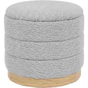 Round Storage Ottoman with Reversible Tray Lid, Folding Chenille Fabric Footrest with Hidden Storage, 15.4" Footstool for Small Spaces Living Room Bedroom, Wood Grain Base, Sliver Grey, 15.4"D x 15.4"W x 14.6"H