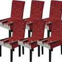 FOREVER QUEEN Red & White Classic Chair Covers 6 Pcs -Stretchable Washable Dining Chair Slipcovers,Festive Plaid Lace Back Covers for Home Kitchen Cafe,Daily Use Chair Protectors (Red - Christmas Tree)