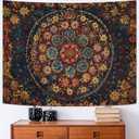 Fowocu Boho Floral Mandala Tapestry Wall Hanging Vintage Bohemian Flower Medallion Tapestry Aesthetic Orange Stained Glass Hippie Small Tapestries for Bedroom Living Room Dorm Decor 48 x 36 Inch