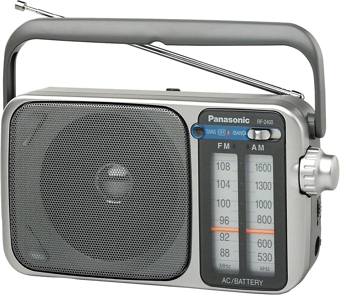 Panasonic Portable AM / FM Radio, Battery Operated Analog Radio, AC Powered, Silver (RF-2400D)