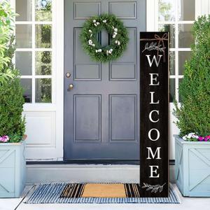 Welcome Porch Sign Decor Wooden Hanging Sign Door Porch Standing Decorative Signs Plaques for Front Door Farmhouse Outdoor Indoor Welcome Sign 47.2"Hblack