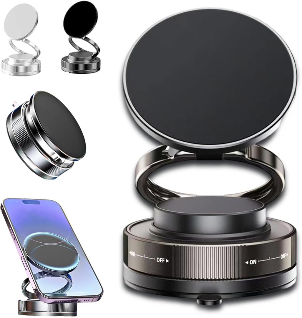 360 Adjustable Vacuum Magnetic Phone Holder with Suction Cup, Magnetic Suction Phone Mount, Ultra-Strong Vacuum Suction, Stick, Spin, Rock-Solid Hold, Car/Home/Office Ready (Black)