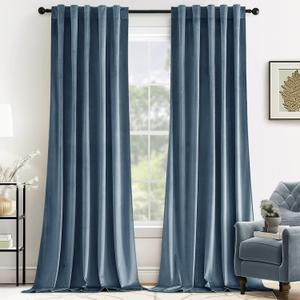MIULEE Velvet Curtains 84 inches - Luxury Blackout Curtains for Bedroom Living Room Super Soft Light Blue Thermal Insulated Dusty Blue Window Drapes Back Tab, Stone Blue, W52 x L84 inches, 2 Panels