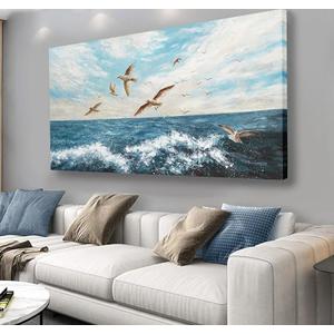 Belmrxne Ocean Wall Decor Blue and Tan Canvas Painting Cool Artwork for Living Room Bedroom Dining Room Office Home Decor 24x48 inch
