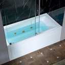 WOODBRIDGE 60" x 30" Alcove Acrylic Rectangular Whirlpool Heated Jetted Tub in White with Left Drain, Brushed Gold Finish Trim and Drain Kit Included, BS428-L-BG03