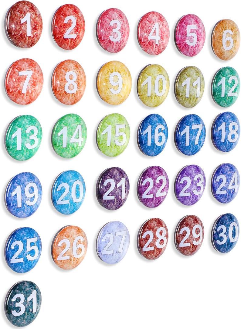 1-31 Magnetic Numbers, Light Rainbow, 0.98", Numbered