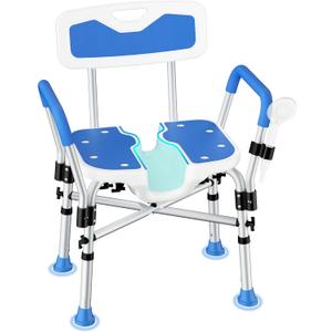 Heavy Duty Shower Chair for Inside Shower FSA/HSA Eligible, 500LBS Shower Chair with Arms & Back, Padded Bath Seat with U-Shaped Cutout, Anti-Slip Adjustable Bath Stool for Seniors, Handicap, Pregnant