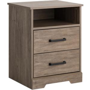 Prepac Rustic Ridge Farmhouse Nightstand Bedside Table, Brown Nightstand for Bedroom, End Table with 2 Drawers and Open Shelf 16.25"D x 18.75"W x 24.5"H