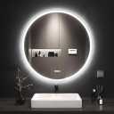 24 inches Round LED Bathroom Mirror with Lights, Anti-Fog, Dimmable, Backlit + Front Lit, Lighted Bathroom Vanity Mirror for Wall, Memory Function, Tempered Glass, Shatter-Proof