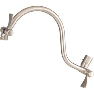 Voolan All Metal Shower Head Extension Arm, 14 Inch Curved Solid Brass Adjustable Shower Arm, Universal Connection Pipe, Flexible Height, Brushed Nickel
