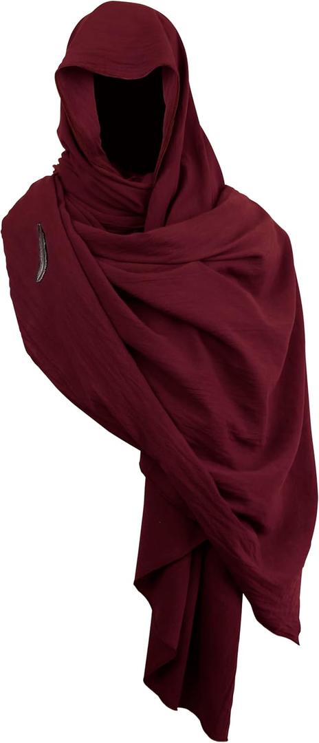 VZQI Medieval Cloak with Hood Men Apocalyptic Shawl Renaissance Costume Retro Shemagh Accessories (One Size, Red)