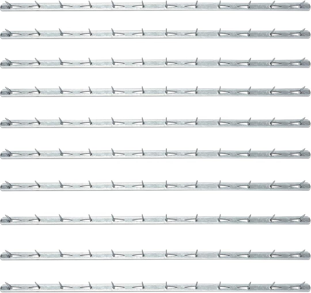 SUPERFINDINGS 20Pcs 15.74x0.44inch Metal Tack Strips Sofa Rack with Nail Iron Bar Fangs Silver Galvanized Sofa Accessories Fabric Reupholstery Supplies for Furniture, Couch, Chair and Sofa