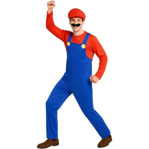 Morph Mens Plumber Costume, Red Plumber Brother Costume Mens, Funny Costumes for Men (X-Large)
