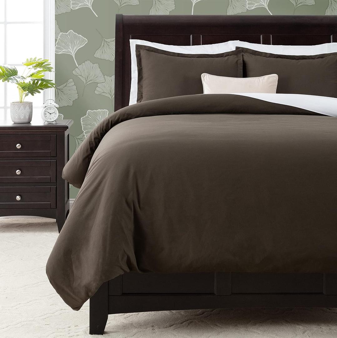 Chanasya Premium Solid Duvet Cover Set - Duvet Cover (90 x 90) & 2 Pillow Shams (20 x 26) - 3-Piece Set - Brown, Queen Size
