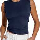 Ezbelle Women's Summer Tank Tops Ribbed Knit Ruffle Shirts Sleeveless Blouse Casual Clothes 2026 Medium