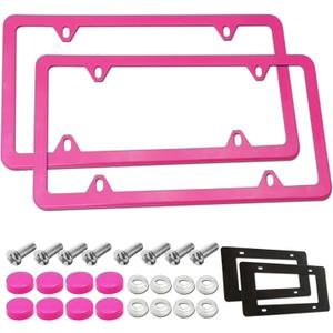 BGGTMO Pink License Plate Frames- Metal Aluminum Car Tag Cover, 2 Pack Slim Front & Rear Holders for US Vehicles, Rust/Rattle Proof, Cute Car Accessories for Women, with Screws