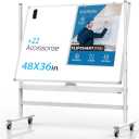 Mobile Whiteboard,Rolling Dry Erase Board 48 x 36, Height Adjust Double Sides White Board on Wheels, Dry Erase Board Easel with Stand for Office, Home & Classroom