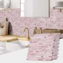 VICCI 12-Sheet Peel & Stick Tile Backsplash 12" x 12", Stick-On Wall Tiles for Kitchen, Bathroom & Laundry Room (Pink Marble Style)