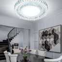 23.6" Dimmable Crystal Chandelier Modern LED Flush Mount Ceiling Light Fixtures for Living Room Bedroom Hallway Kitchen Island Staircase Silver