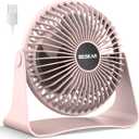 BESKAR USB Small Desk Fan, Portable Fans with 3 Speeds Strong Airflow, Quiet Operation and 360°Rotate, Personal Table Fan for Home,Office, Bedroom - 3.9 ft Cord, Rose Pink
