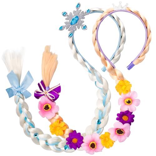 Alomois Princess Dress Up Wigs Long Braided Wigs for Girls Halloween Costume Accessories (Blue&Purple)