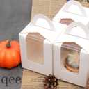 qiqee 100Packs Cupcake Boxes Individual Cupcake Holders Disposable White Single Cupcake Boxes with Window 3.7 * 3.7 * 4.5inch Cupcake Containers
