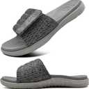 ONCAI Mens Slide Sandals Grey Open Toe Athletic Adjustable Straps Orthotic Plantar Fasciitis Sport Sandals with Soft Cushion Arch Support Footbed Size 8