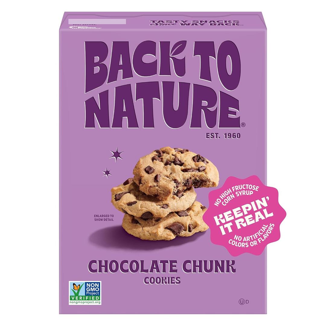 5 x Back to Nature Chocolate Chunk Cookies, Plant-Based, Non-GMO, Made with Wheat Flour, Snack Happy, 7.5 oz Box (EXP 02/23/26)