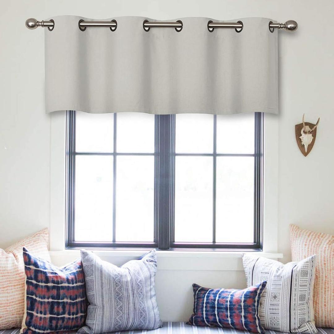MRTREES Blackout Valance Curtains, Short Kitchen Curtain Valances Room Darkening, Grommet Top Small Window Topper Treatment for Living Room/Bedroom/Basement(1 Panel, 52x16 Inches, Greyish White)