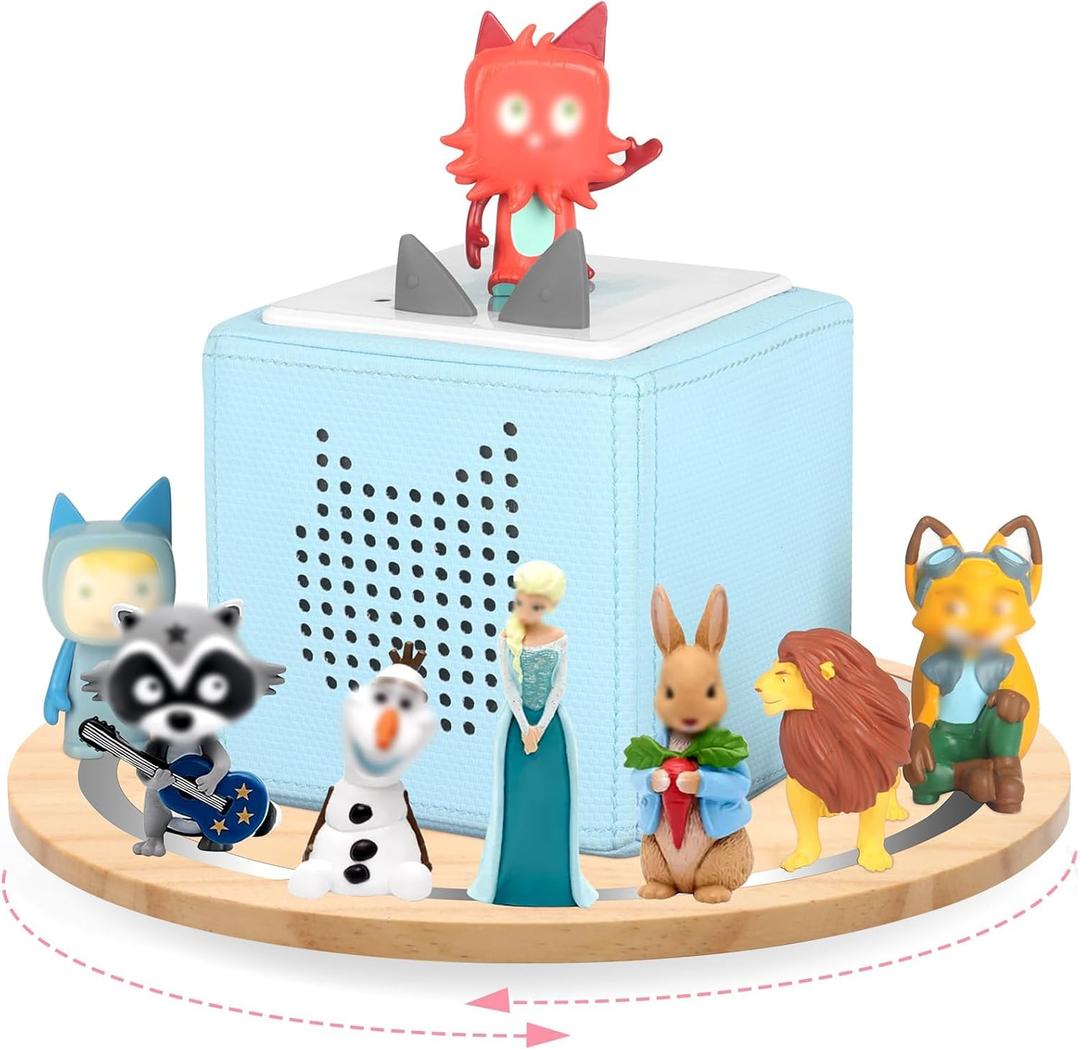 360 Round Turntable for Tonies Box 1/2 Organizer Storage Shelf, Magnetic Stand Holder for Toniebox Player Tonies Figures, Display Collection 10~15 Tonie Box Characters (Natura)