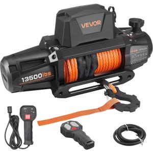 VEVOR Electric Winch, 13500 lbs Load Capacity, 12V DC Truck Winch with 3/8 in x 92 ft Synthetic Rope, Wireless & Wired Remote Control, IP67 Waterproof for Towing Off-Road SUV Jeep Trailer Boat