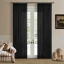 TWODRAPES Black Pinch Pleated Linen Curtains 80 Inches Long for Living Room Bedroom Light Filtering Boho Window Drape 80 Inch 2 Panels with Hooks Rings Back Tab Sliding Glass Door Semi Sheer Curtain