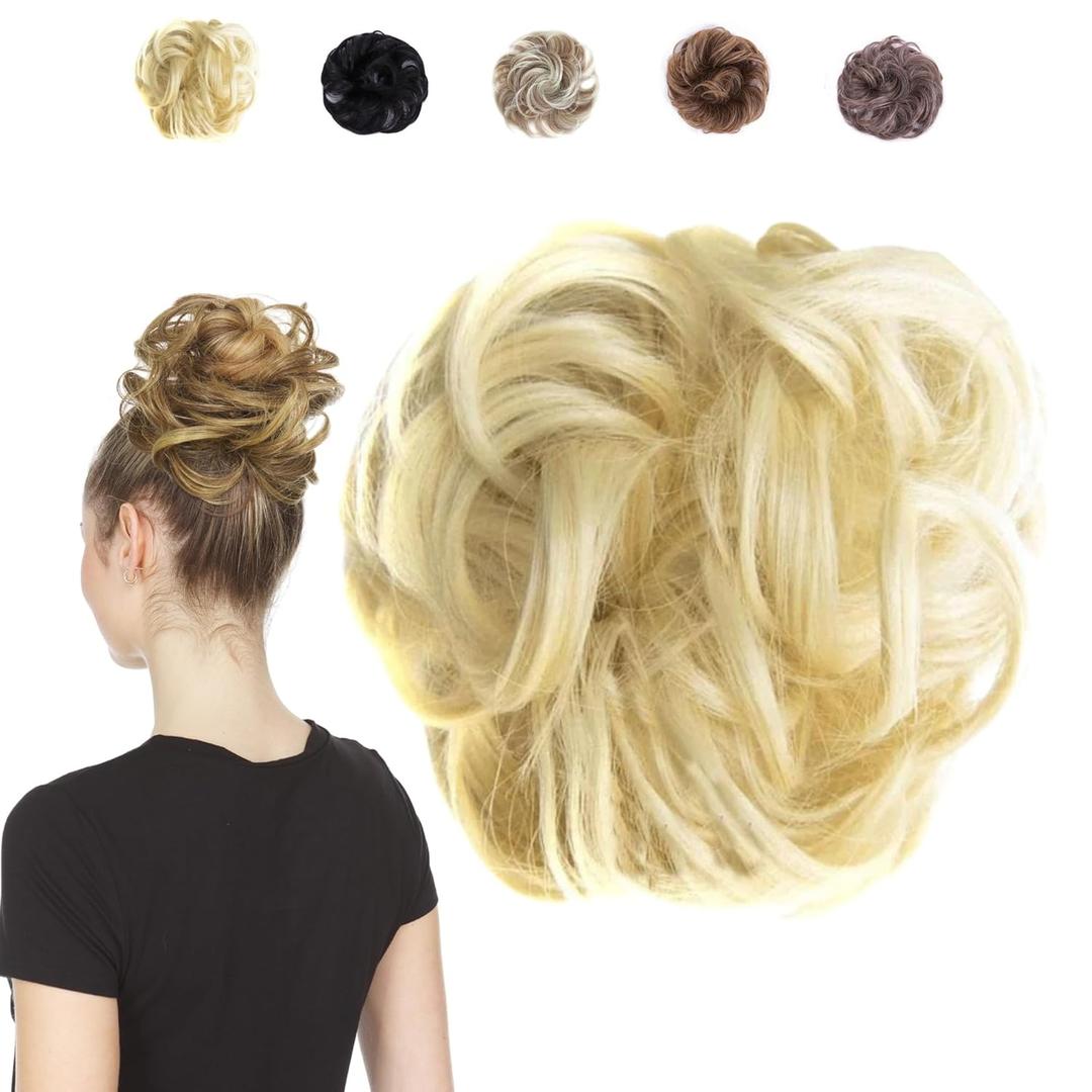 Juvabun Messy Bun Pure Blonde Hair Piece Human Hair Blonde  Natural Soft Updo Look, Secure & Lightweight Hair Bun Extensions For Women, messy bun hair piece