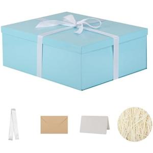 Extra Large Gift Box with Lid 17x13x6 Inches, Blue Gift Boxes for presents Packaging for Birthdays, Valentine's Day, Christmas, Anniversaries (Include Shredded Paper Fill, Envelope Card Ribbon)