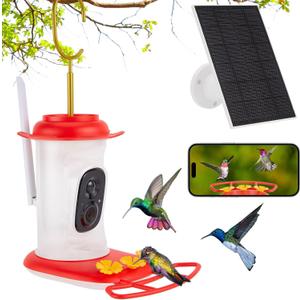 Smart Hummingbird Feeder with 2K HD Camera Auto Capture/Notify &AI Identify Bird Species, Bird Watching Camera with 3 Feeding Ports for Outdoors Hanging, Live View, Instant Notify, Gift for Bird Lover