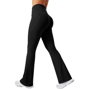 Womens High Waisted Stretchy Mini Flare Leggings Buttery Soft Yoga Pants Tummy Control Workout Pant (Large, Black)