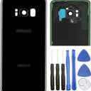 ubrokeifixit Galaxy S8 G950 Rear Back Glass Door Cover Replacement for Samsung Galaxy S8 G950 5.8",Pre-Cut Tape (Black/ONLY-Back-Cover)