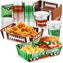 100 Pcs Football Party Supplies Kit for 50: 50 Football Paper Food Trays Serving Boats & 50 16oz Football Plastic Cups With Lids - for Tailgate Events, Disposable & Sport Theme Birthdays