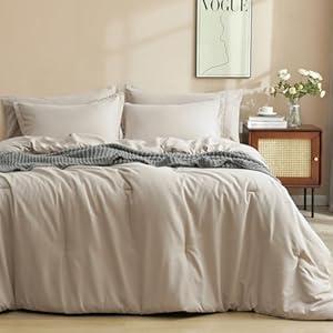 PHF 7 Pieces California King Comforter Set, Bed in A Bag Comforter & 18" Sheet Set All Season, Ultra Soft Comfy Bedding Sets with Comforter, Sheets, Pillowcases & Shams, Taupe