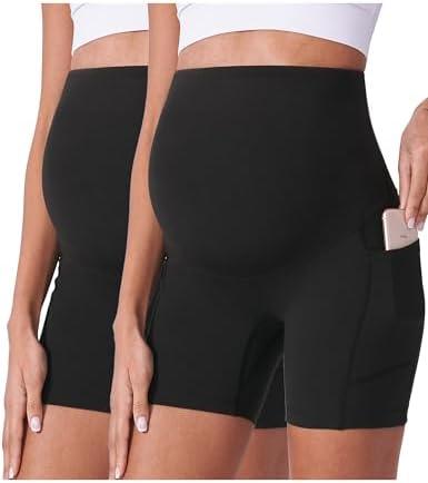 POSHDIVAH Maternity Shorts for Women Over Belly Biker Workout Yoga Active Summer Pregnancy Running Short Leggings 5" M