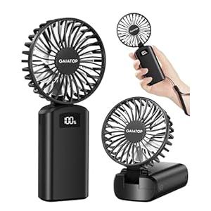 Gaiatop Portable Handheld Fan, 180Foldable for Desk, 6.5H Max Lasting, 3 Speed Setting, Small and Lightweight, USB Rechargeable Battery with Digital Display for Office Indoor Outdoor Makeup Pink