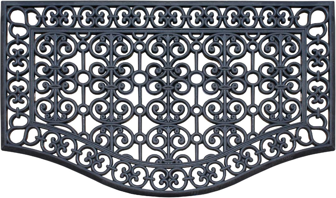 A1 Home Collections Large Outdoor Doormat, Natural Rubber Grill Drainable Design & Anti Fatigue, Ideal for Outside entryway, Scrapes Shoes Clean of Dirt, Heavy Duty mat for Indoor Outdoor Use, 24"X39" (Black Estate)