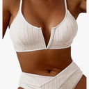 HYTENSUN Women's V Cut High Waisted Bikini Ribbed V-Wired Cami Two Pieces Swimsuit L