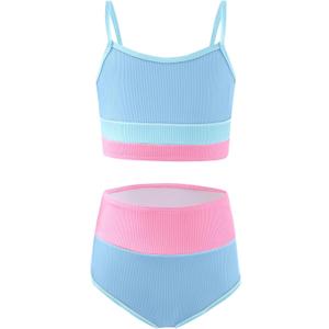Haloumoning Girls Swimsuits Bikini Set Adjustable Straps Two Piece Color Block Girls' Swimwear with Chest Pad 5-14 Years