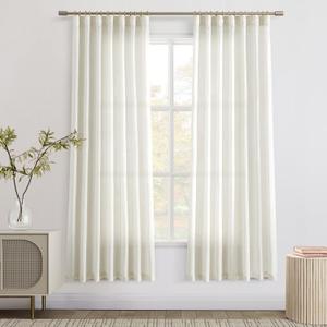 Joywell Ivory Cream Sheer Linen Curtains 72 Inch Length 2 Panels Set for Bedroom Pinch Pleated Back Tab Cotton Flax Linen Drapes White Oatmeal Neutral Modern Farmhouse Curtains for Dining Room Window (Natural)