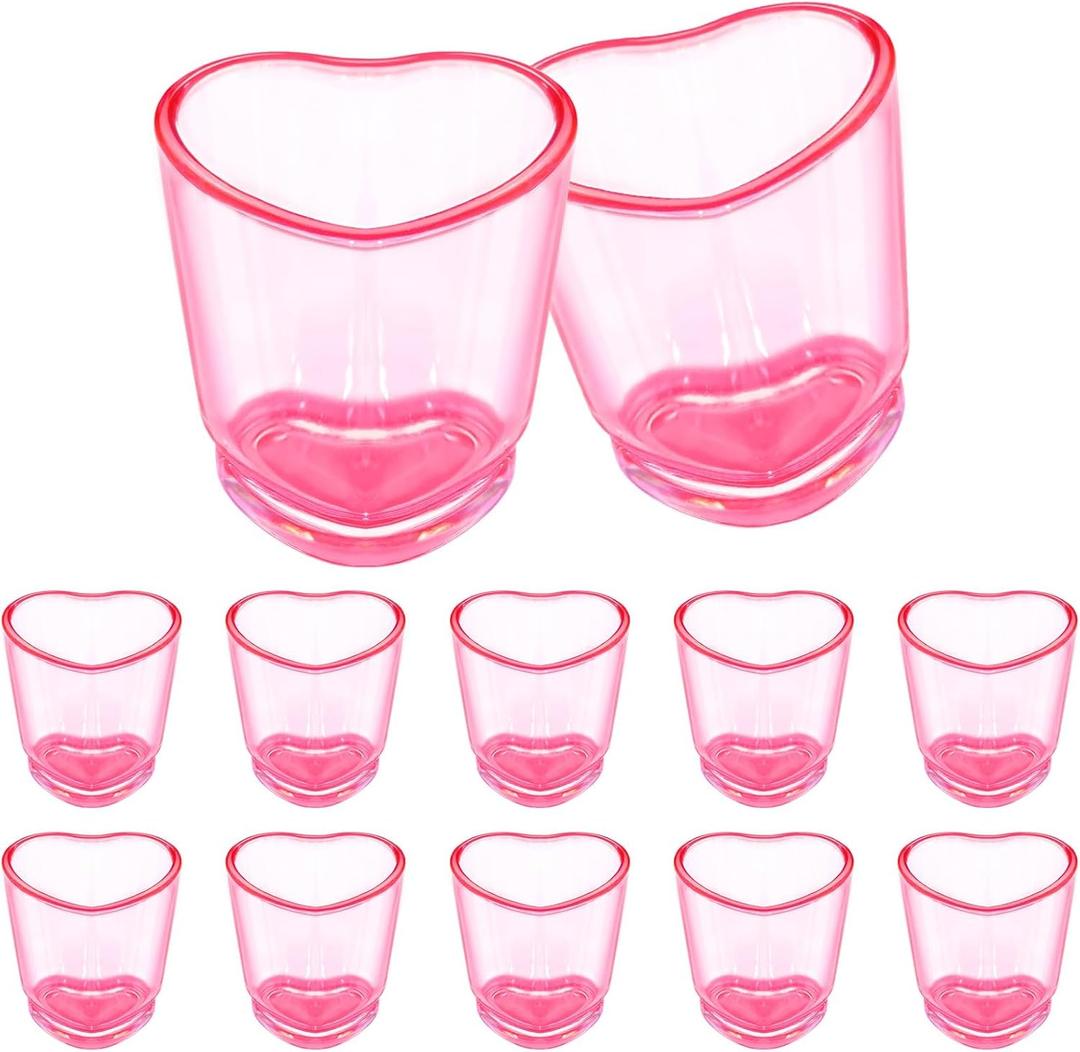 12 Pack Pink Shot Glass Set, Heart Shaped Shot Glasses Set 1.5 oz Plastic Shot Glass with Heavy Base, Shot Glasses for Whiskey, Spirits & Liquors Valentine's Day, Bachelor Party, Mother's Day Decor