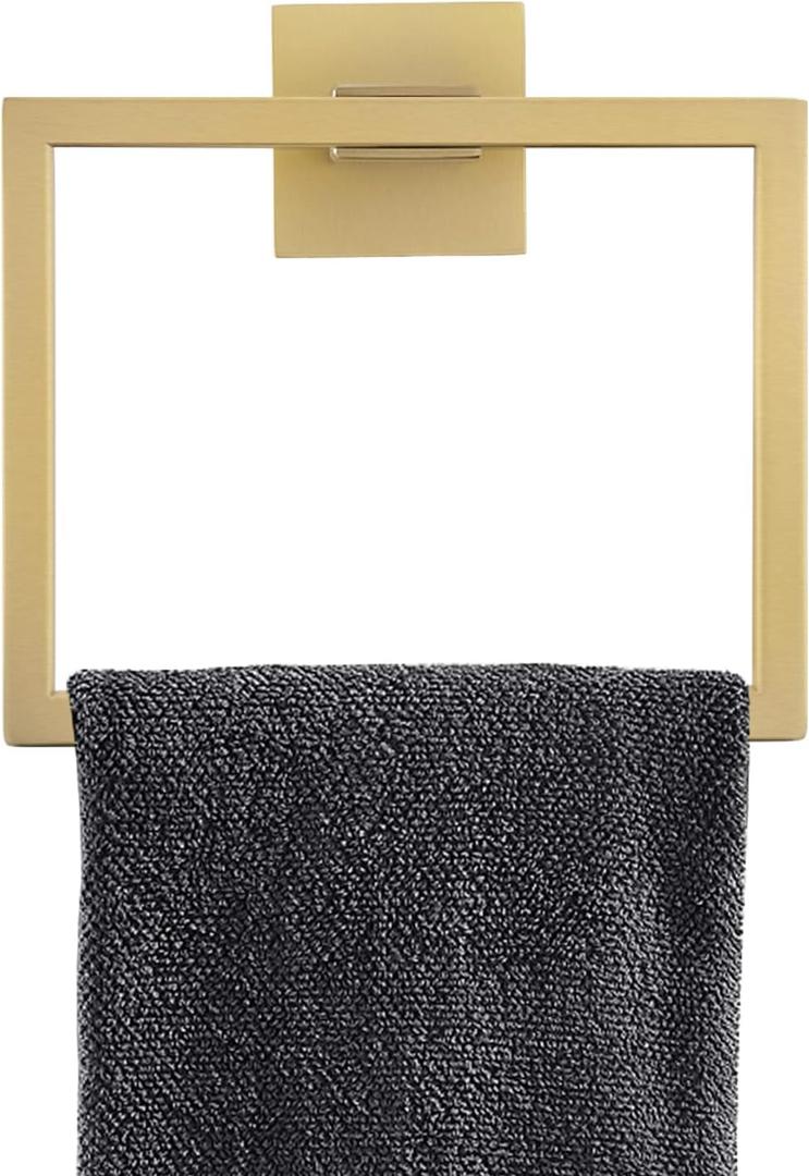 TNOMS Gold Towel Ring Modern Square Hand Towel Bar,Towel Holder for Bathroom,Wall Mount Stainless Steel